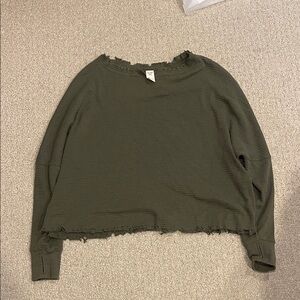 We The Free Olive Green Frayed Hem Sweatshirt